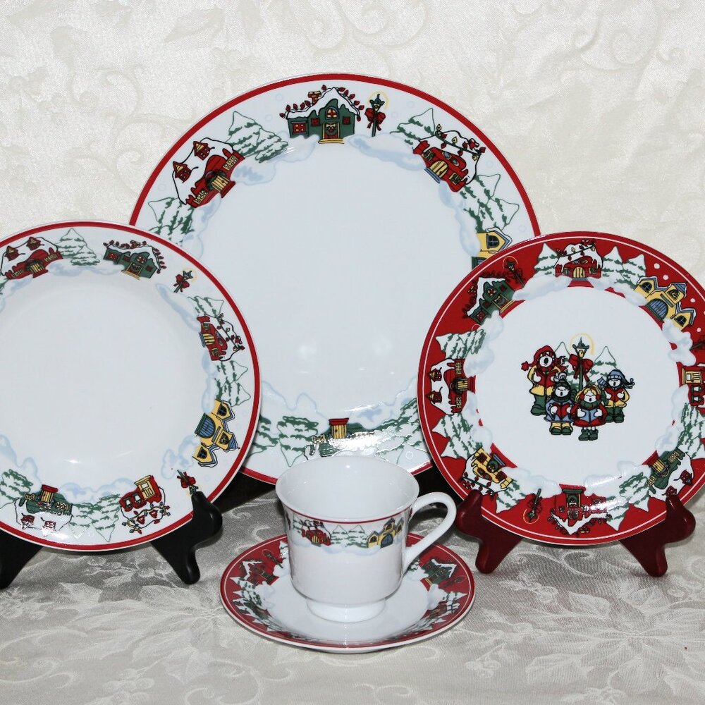 46 Piece Holiday Joy Collectibles Set | Christmas Fine Porcelain Dinnerware Set